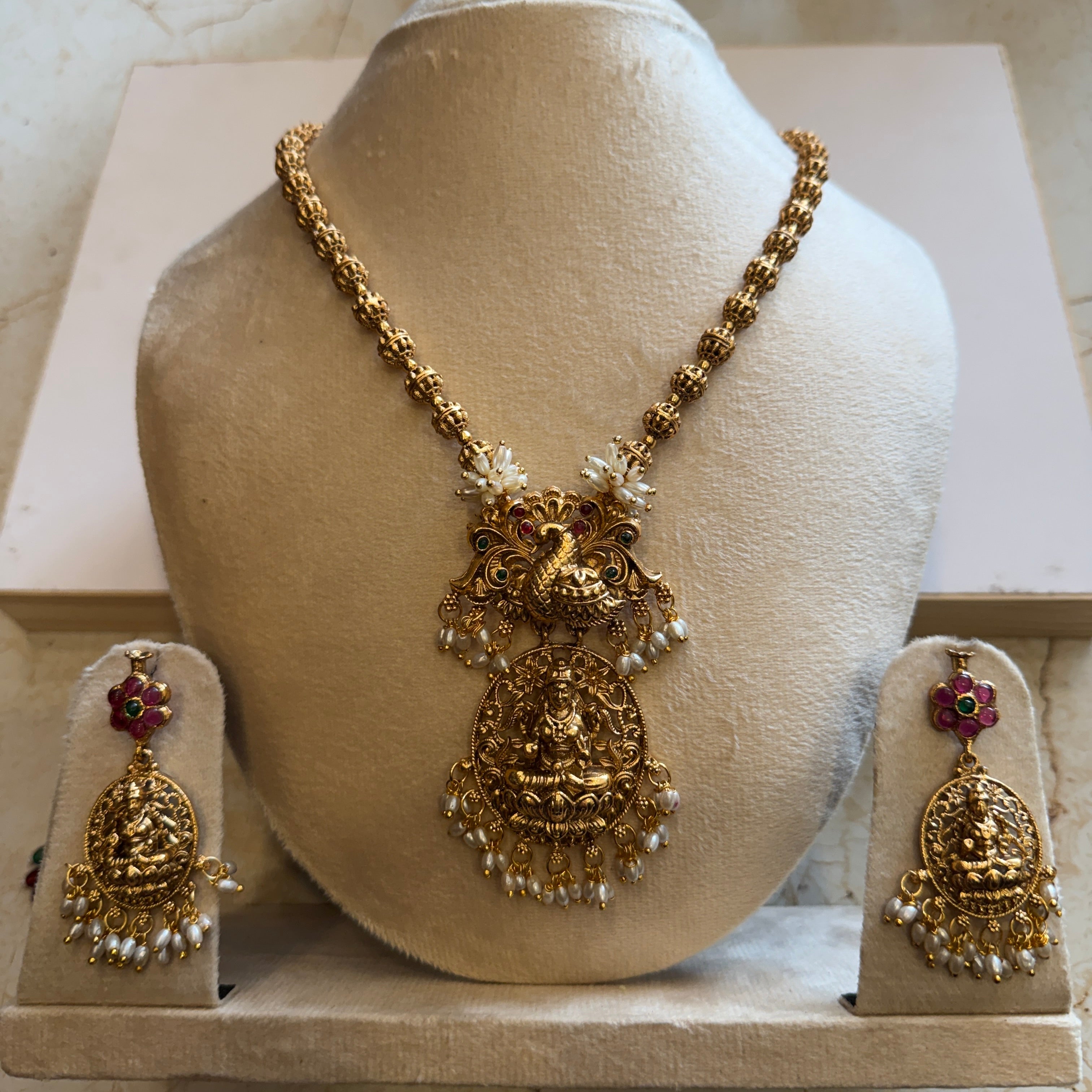 Peacock lakshmi long necklace set